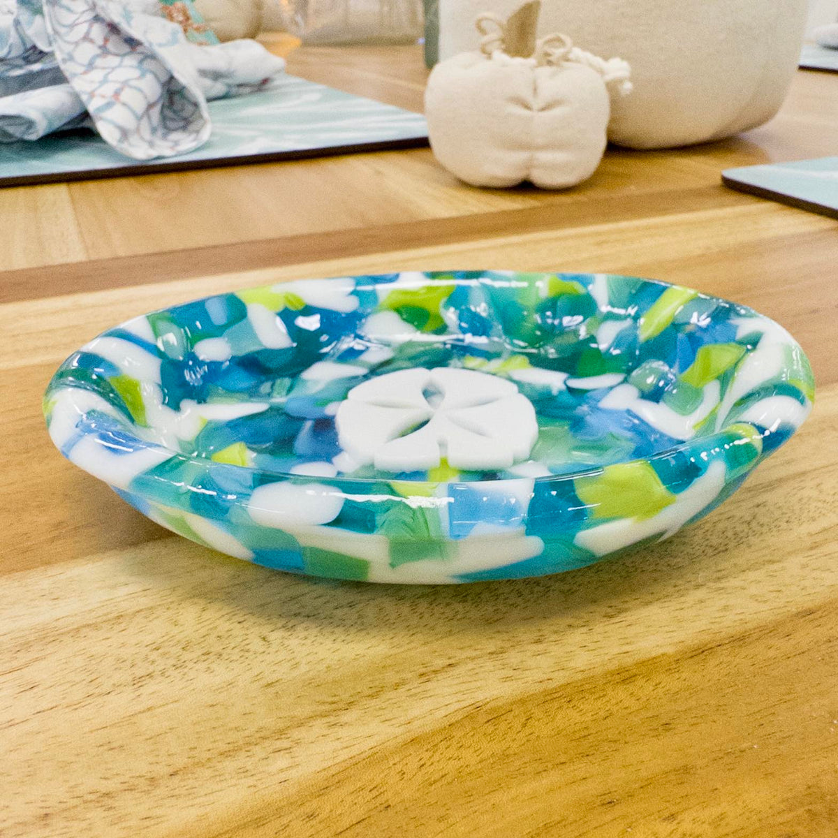 Handmade Glass Soap Dish Sunshine & Sweet Peas Coastal Decor