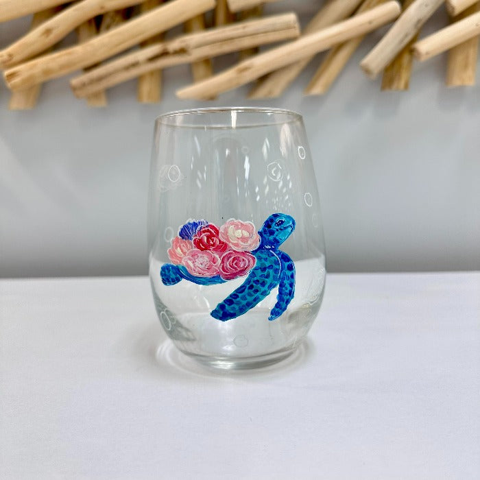 Assorted Ocean Inspired Hand Painted Stemless Wine Glasses - Sunshine & Sweet Pea's Coastal Decor