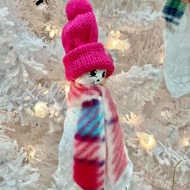 Pink Oyster Shell Snowman Christmas Ornament - Sunshine & Sweet Pea's Coastal Decor