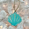 Hand Painted Scallop Seashell Wood Christmas Ornament