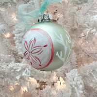 Hand Painted Sand Dollar & Coral Glass Christmas Ornament