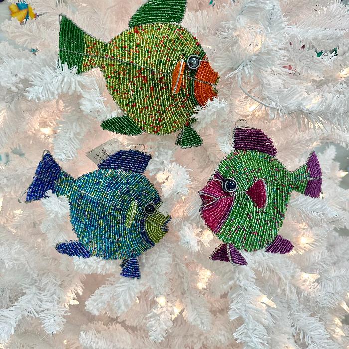 Beaded Fish Christmas Ornament Sunshine & Sweet Peas Coastal Decor