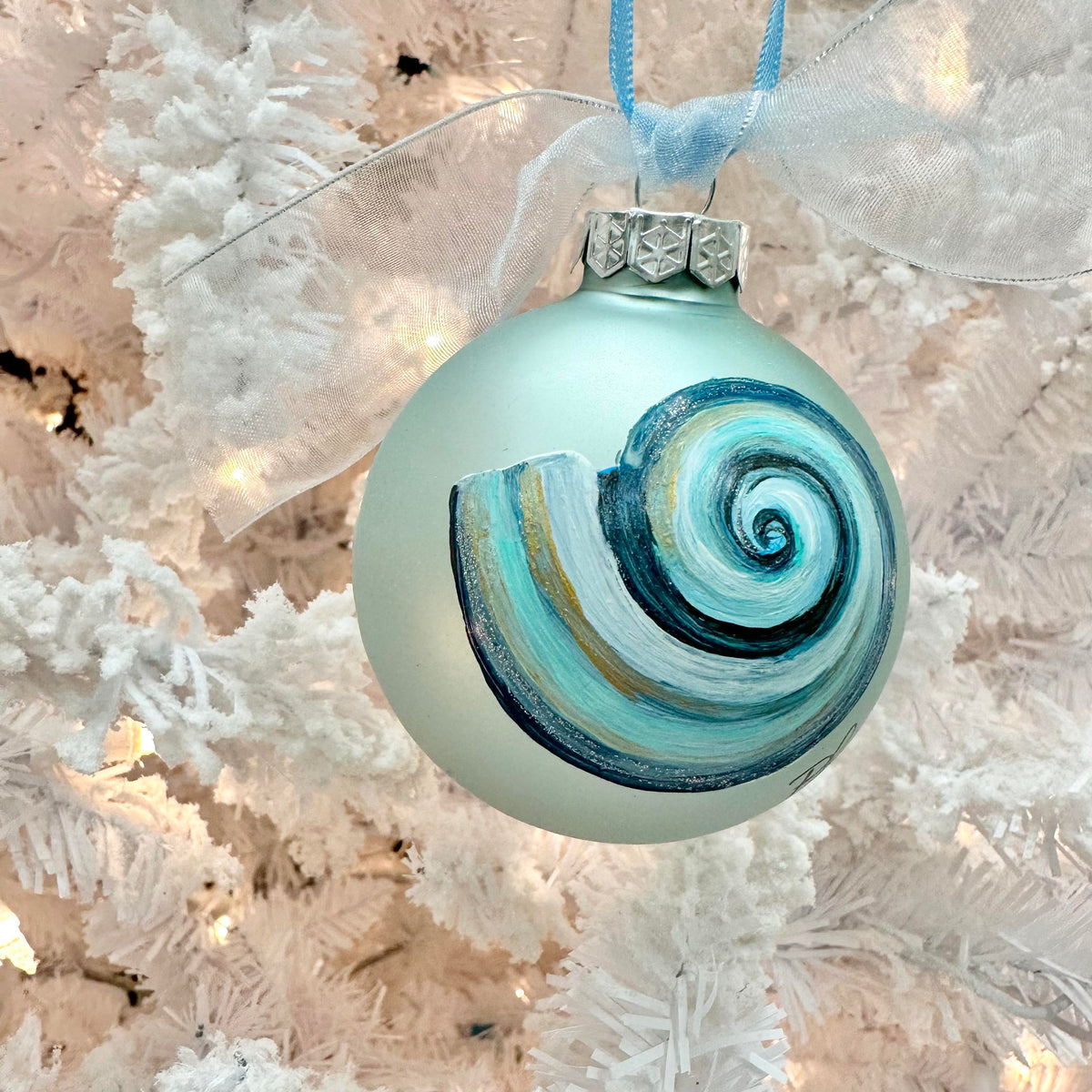 Hand Painted Nautilus Shell Glass Christmas Ornament