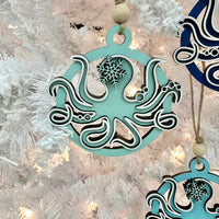 Assorted Round Wooden Octopus Christmas Ornaments