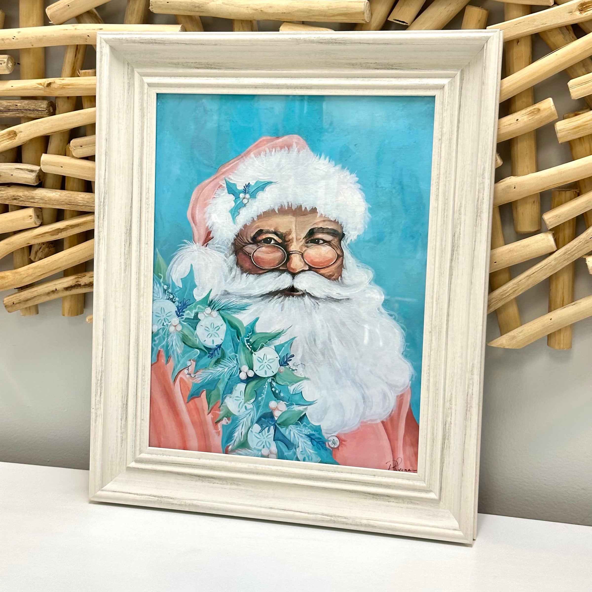 Santa in Coral Suit w/Seashell Garland Assorted Prints