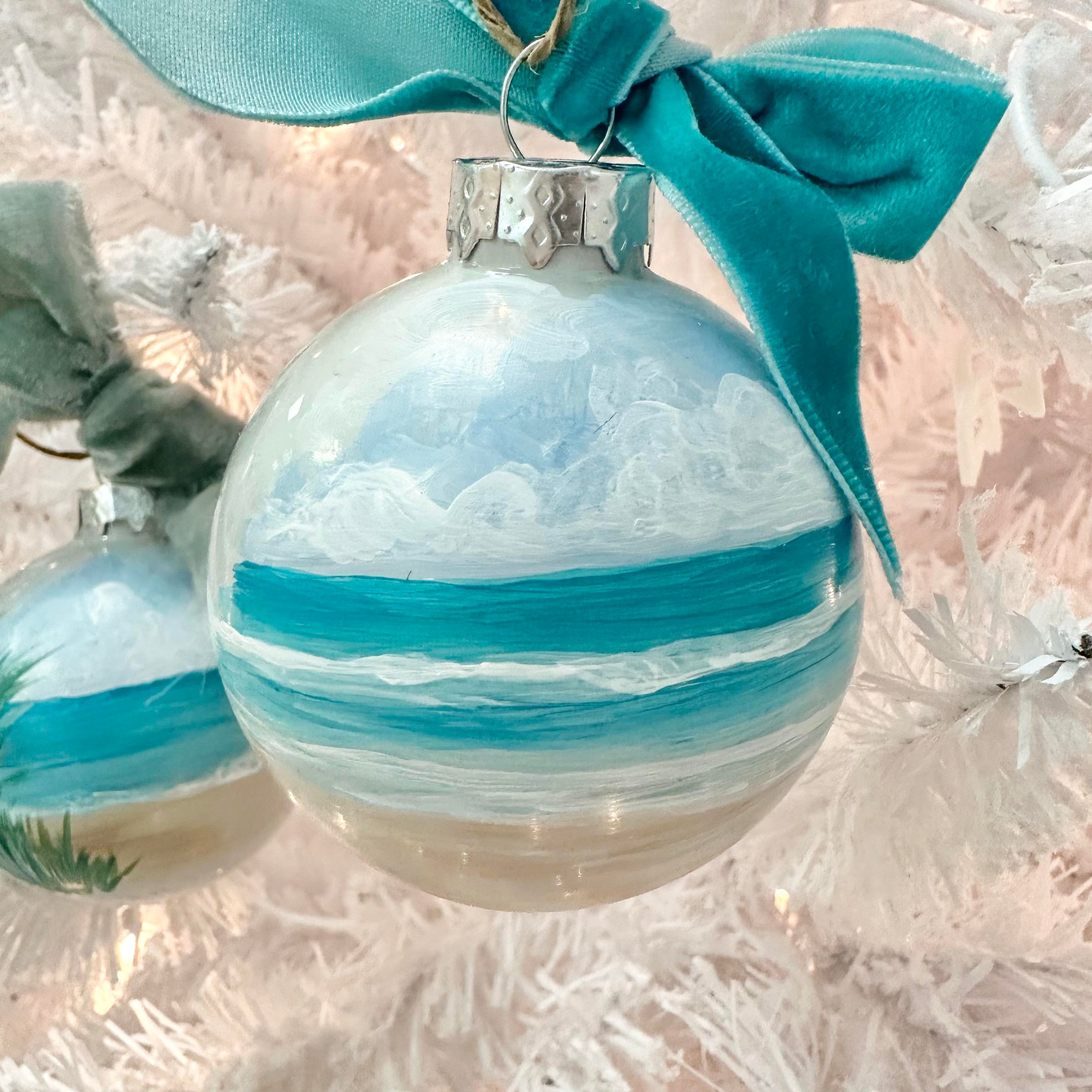 Assorted Beach Scene Glass Christmas Ornament