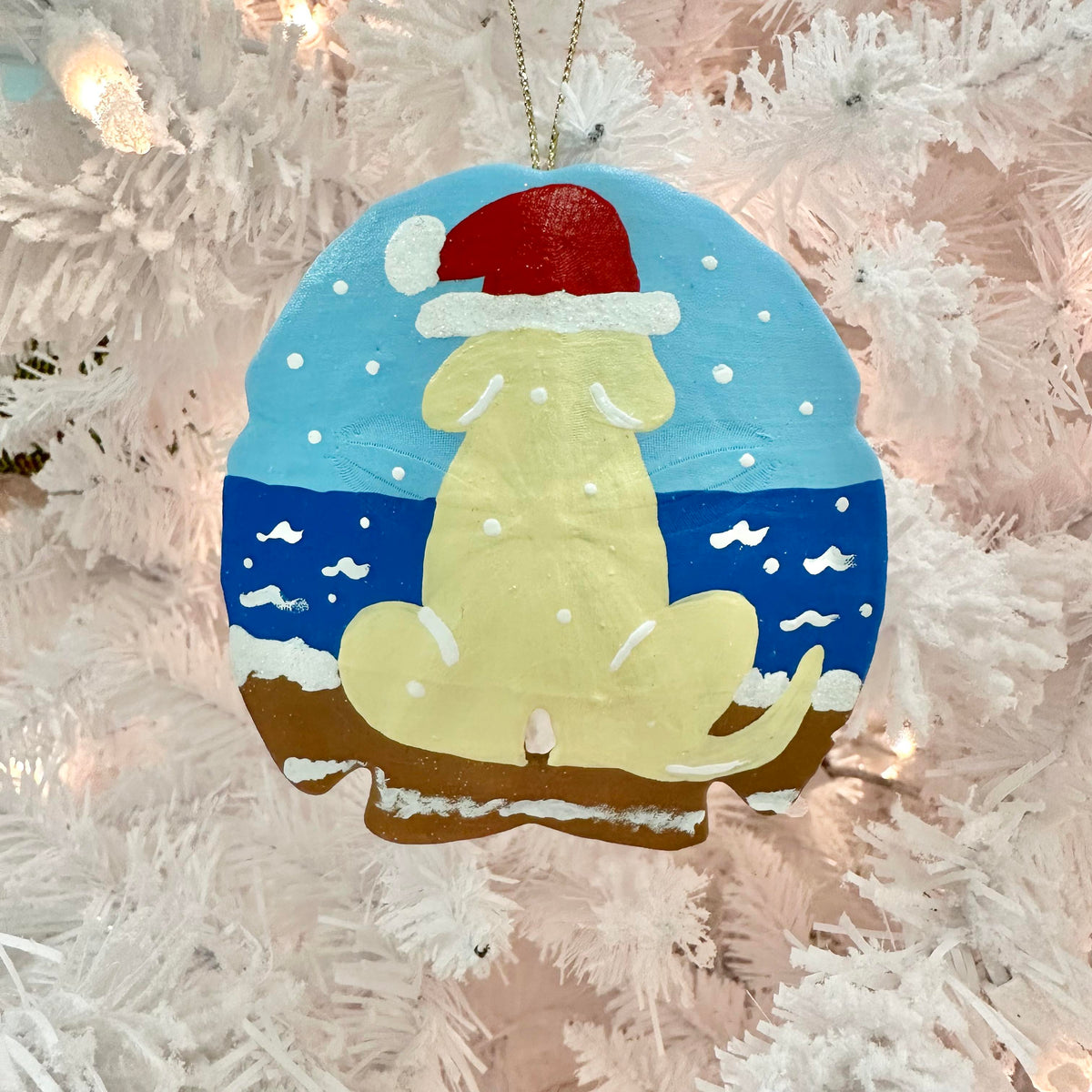 Assorted Hand Painted Sand Dollar Dog Christmas Ornament Sunshine & Sweet Peas Coastal Decor