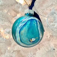 Hand Painted Oyster Glass Christmas Ornament