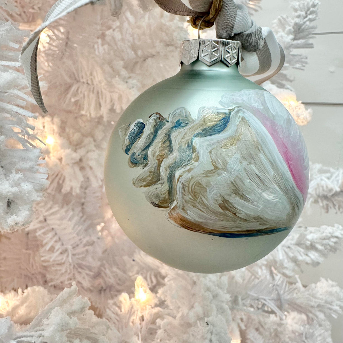 Hand Painted Conch Shell Glass Christmas Ornament