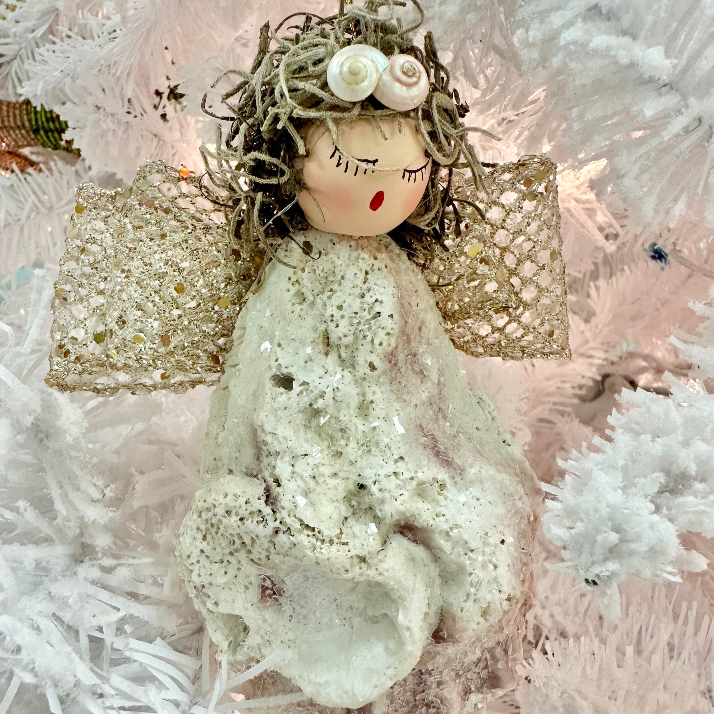 Oyster Shell Angel Christmas Ornament