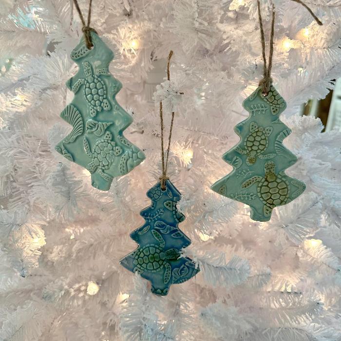 Stamped Pottery Sea Turtle Christmas Ornaments Sunshine & Sweet Peas Coastal Decor