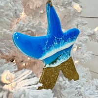 Starfish w/Gold Glitter & Blue Resin Christmas Ornament