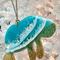 Manatee w/Gold Glitter & Teal Resin Christmas Ornament