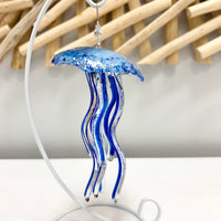 Small Dark Blue & White Glass Jellyfish