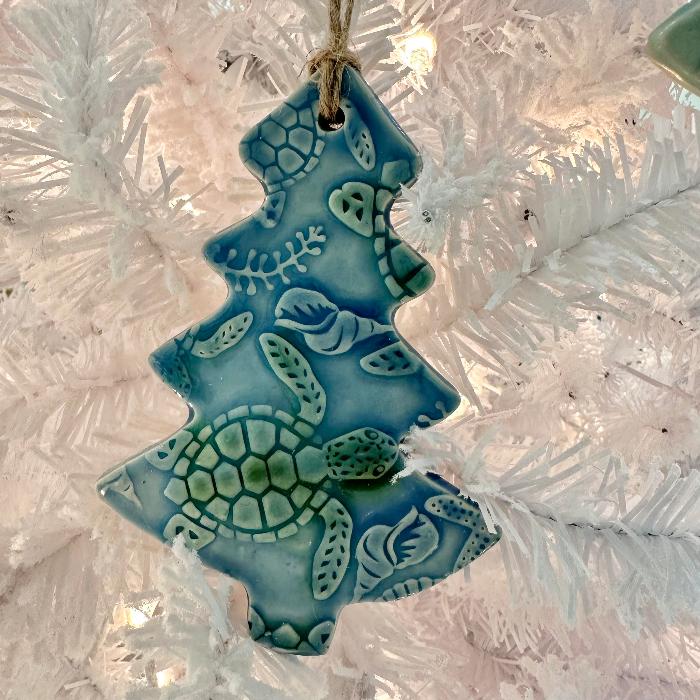 Stamped Pottery Sea Turtle Christmas Ornaments Sunshine & Sweet Peas Coastal Decor