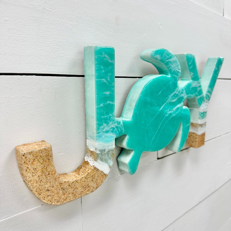 Joy Beach Inspired Emerald Resin & Dark Sand Word Art - Sunshine & Sweet Pea's Coastal Decor