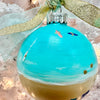 Hand Painted Beach Scene w/ Umbrellas & Surfers Glass Christmas Ornament