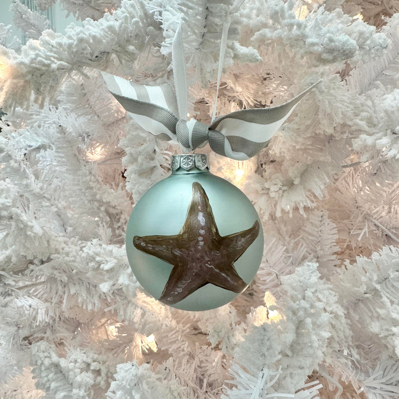 Hand Painted Starfish Glass Christmas Ornament