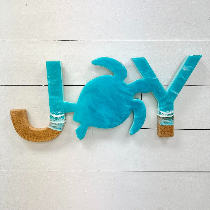 Joy Beach Inspired Teal Resin & Dark Sand Word Art - Sunshine & Sweet Pea's Coastal Decor