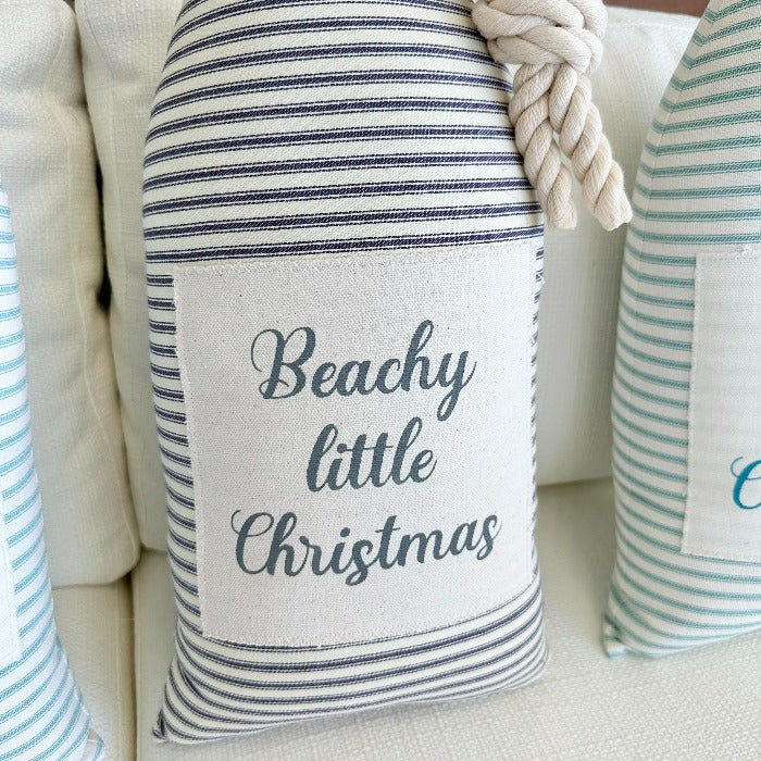 Christmas Buoy Decorative Pillow Gray Stripes Beachy Little Christmas - Sunshine & Sweet Pea's Coastal Decor