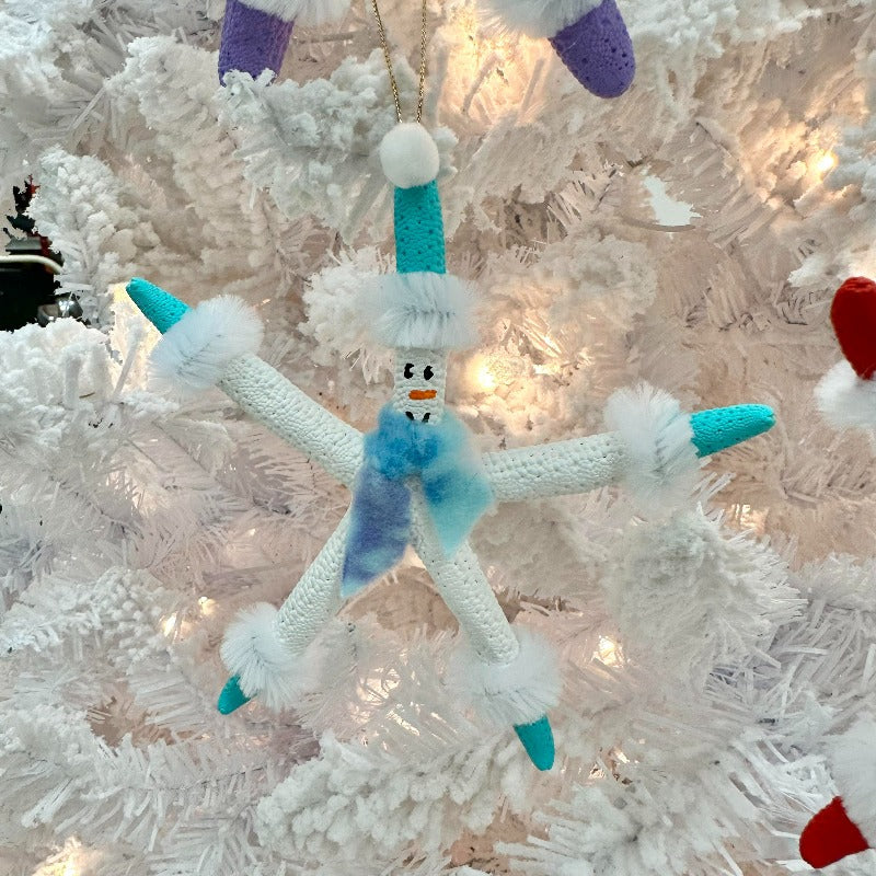 Teal Snowmen Starfish Christmas Ornament - Sunshine & Sweet Pea's Coastal Decor