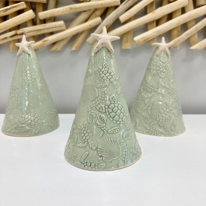 Stamped Pottery Coastal Inspired Cone Christmas Tree Sunshine & Sweet Peas Coastal Decor