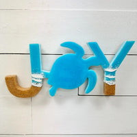 Joy Beach Inspired Blue Resin & Dark Sand Word Art - Sunshine & Sweet Pea's Coastal Decor