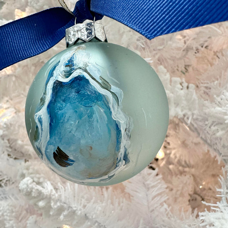 Hand Painted Oyster Glass Christmas Ornament