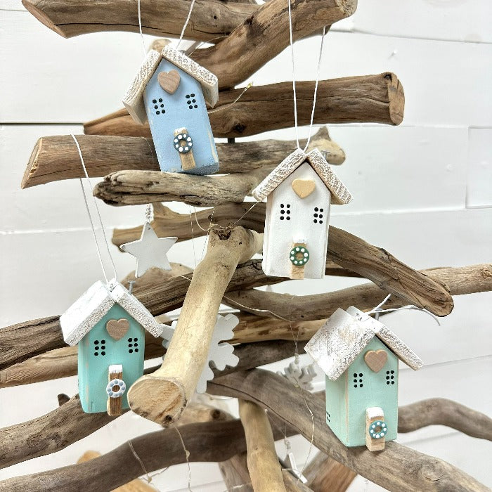 Handmade Wooden Beach House Christmas Ornaments - Sunshine & Sweet Pea's Coastal Decor