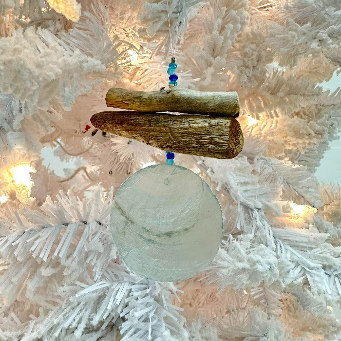 Capiz Shell & Driftwood Christmas Ornament White - Sunshine & Sweet Pea's Coastal Decor