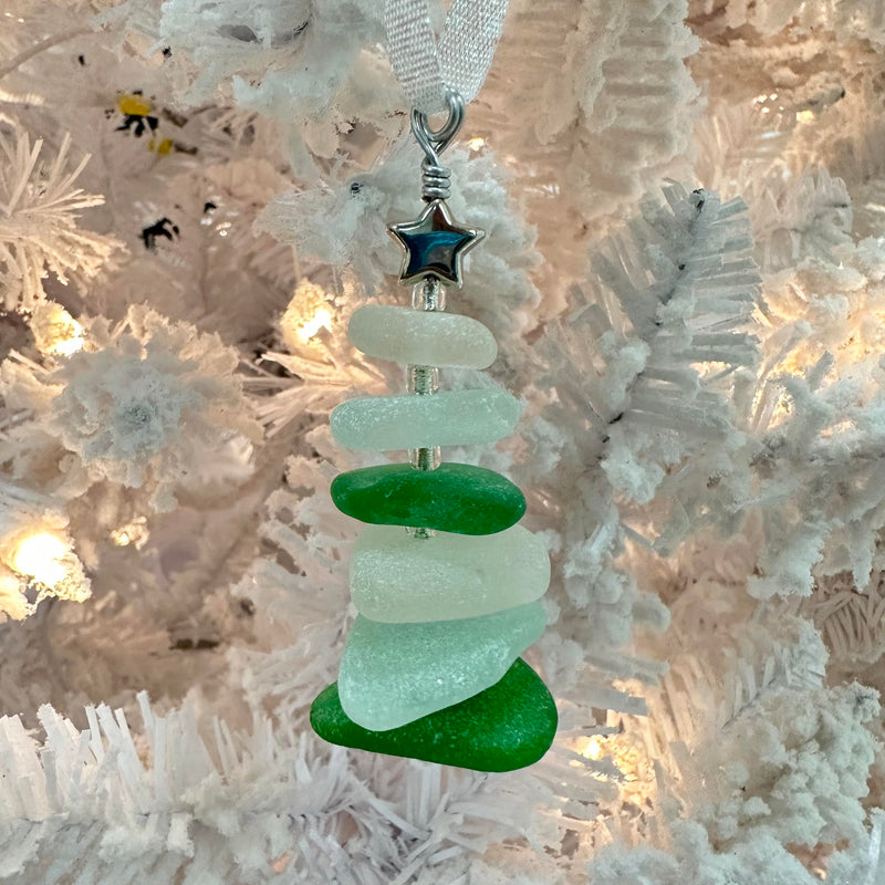 Coastal Green Sea Glass Christmas Tree Ornament