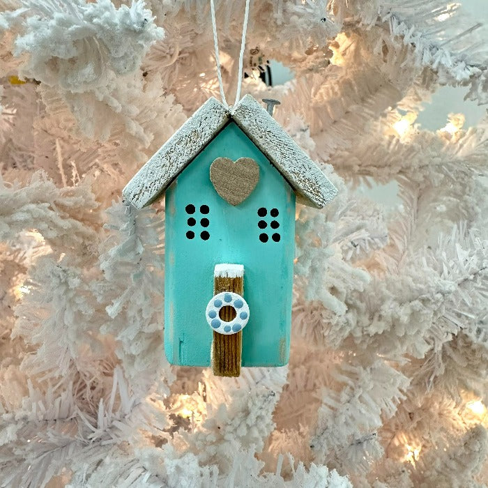 Handmade Wooden Beach House Christmas Ornaments Teal - Sunshine & Sweet Pea's Coastal Decor