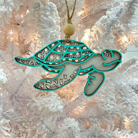 Assorted Wooden Teal Sea Life Christmas Ornaments