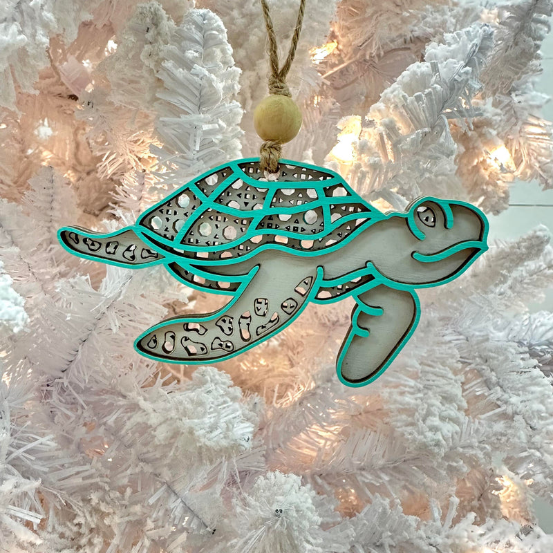 Assorted Wooden Teal Sea Life Christmas Ornaments