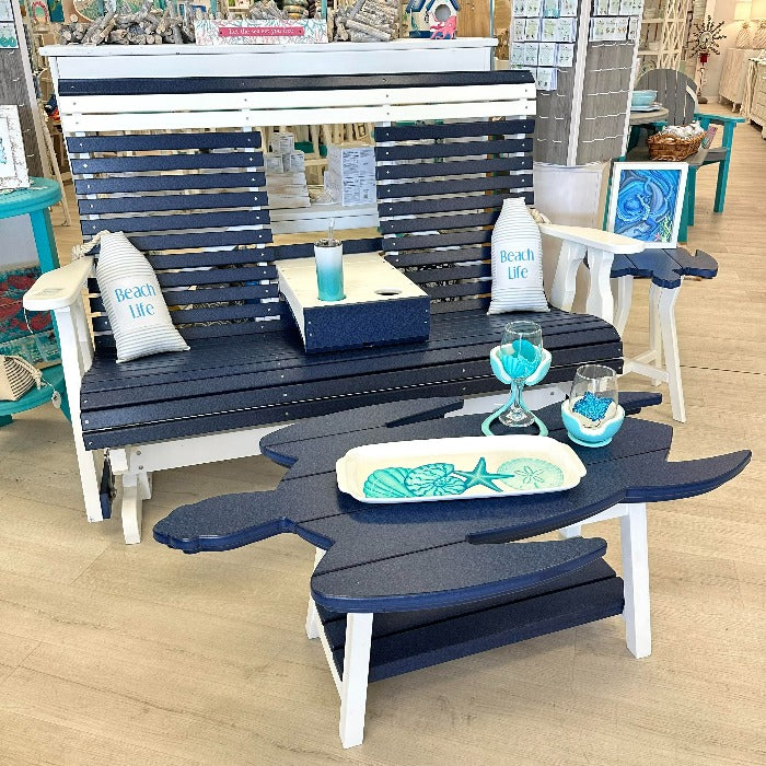 Patriot Blue on White Poly Outdoor Furniture Sea Turtle Side Table - Sunshine & Sweet Pea's Coastal Decor