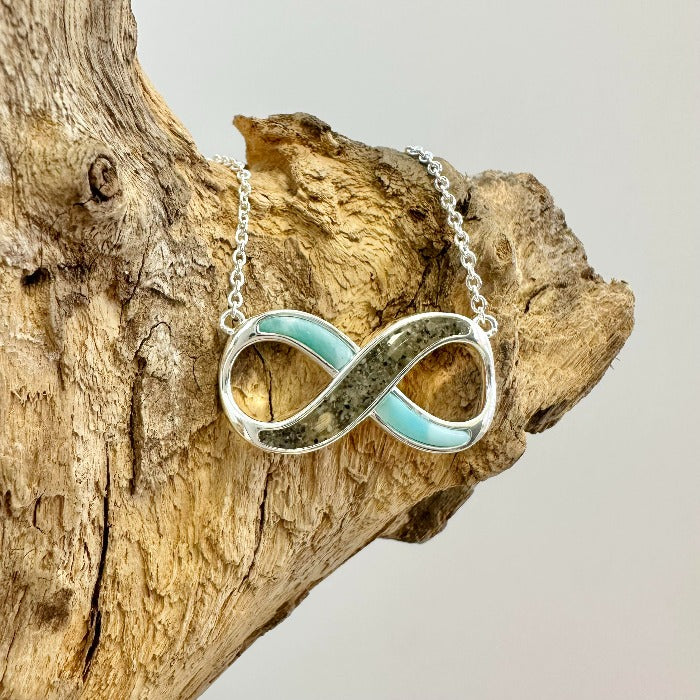 Infinity Necklace w/Larimar & Sand by Dune Jewelry - Sunshine & Sweet Pea's Coastal Decor