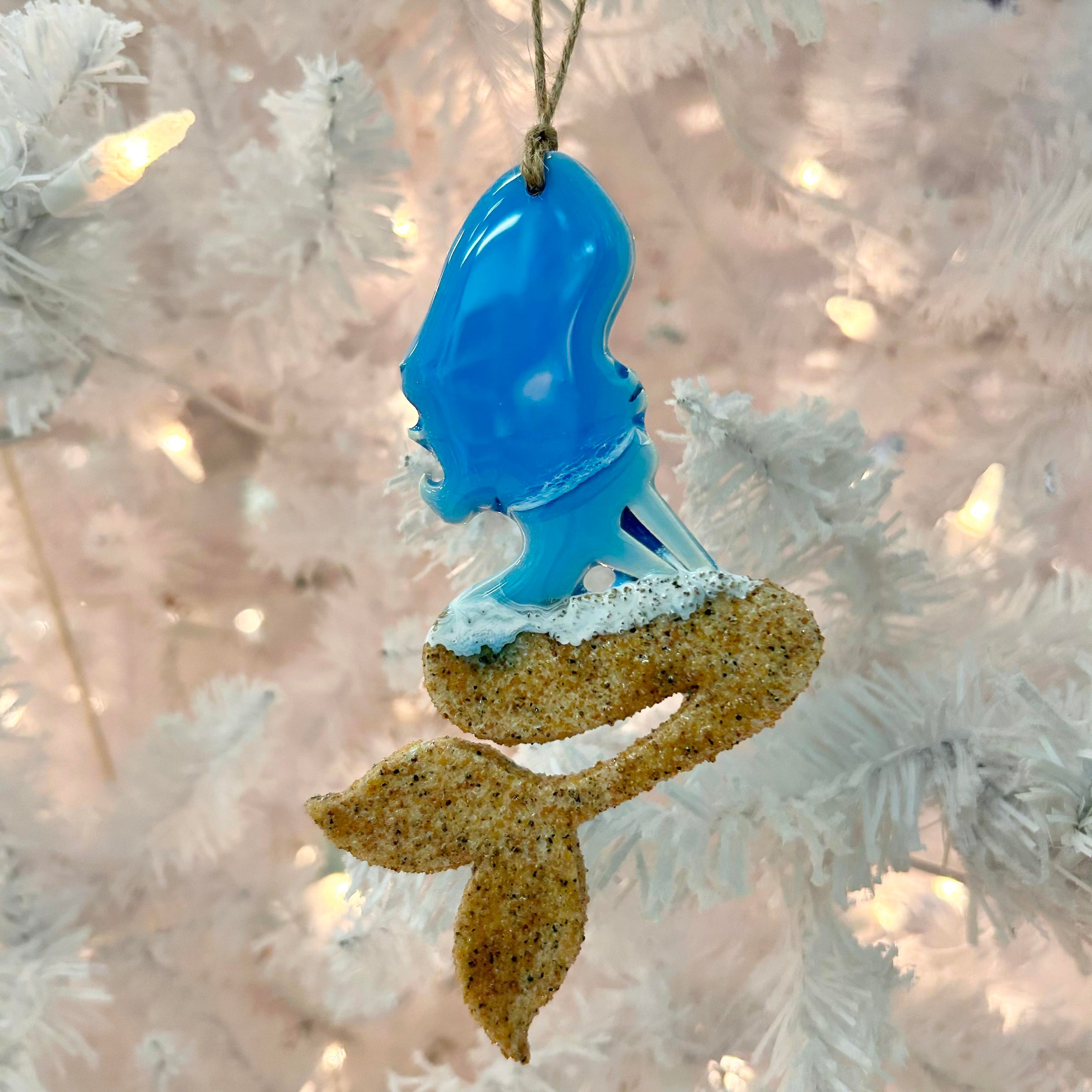 Sitting Mermaid w/Dark Sand & Blue Resin Christmas Ornament