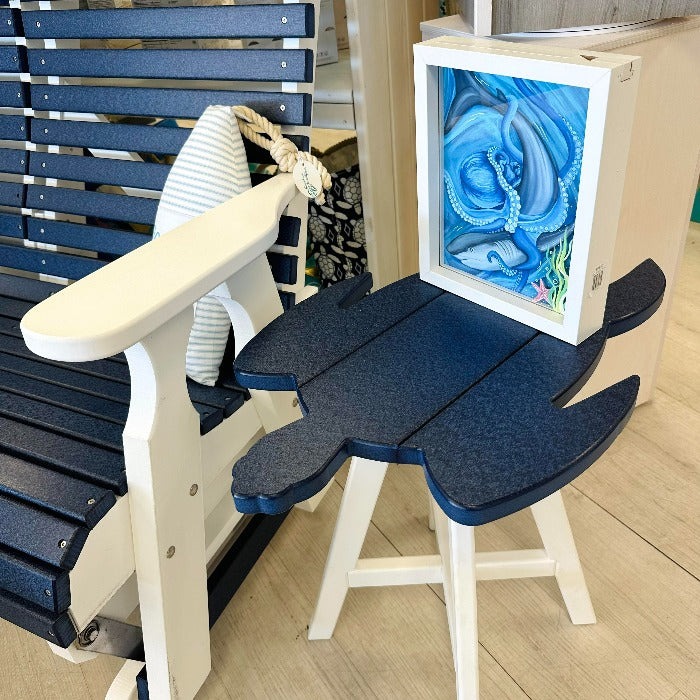 Patriot Blue on White Poly Outdoor Furniture Sea Turtle Side Table - Sunshine & Sweet Pea's Coastal Decor