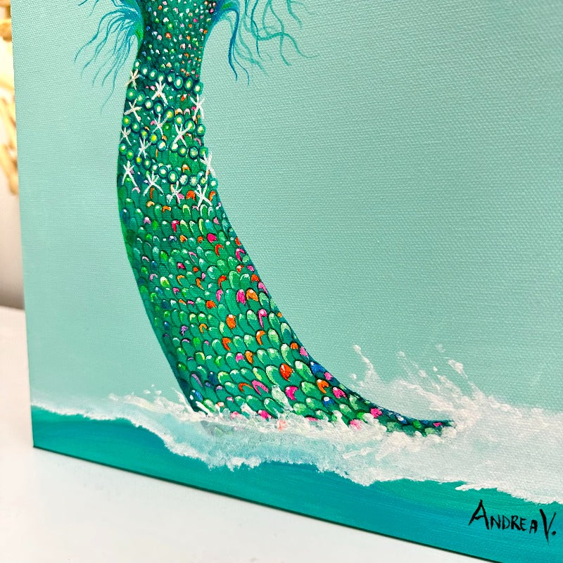 Holiday Mermaid Fin Original Painting