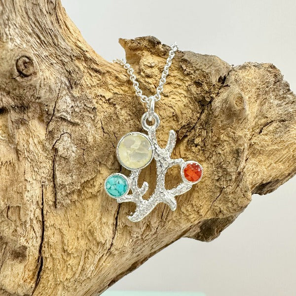 Coral Inspired Dune Jewelry Necklace Mother of Pearl, Turquoise, & Red Coral - Sunshine & Sweet Pea's Coastal Decor