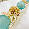 Extra Long Hand Carved Rectangular Wooden Bowl Centerpiece w/ Shells, Sea Glass, Spheres