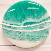 Round Beach Inspired Emerald Resin & White Sand Coastal Scene 12" - Sunshine & Sweet Pea's Coastal Decor