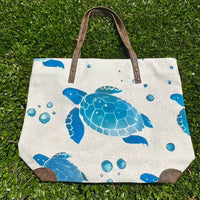 Sea Life Art Canvas and Leather Tote