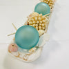 Extra Long Hand Carved Rectangular Wooden Bowl Centerpiece w/ Shells, Sea Glass, Spheres