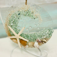 Assorted 6" Acrylic Coastal Suncatchers/Ornaments w/ Glass, Shells, Sand, & Resin