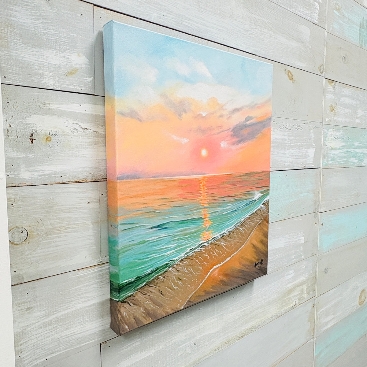 Sunrise/Sunset Coral Sky Seascape Original Painting
