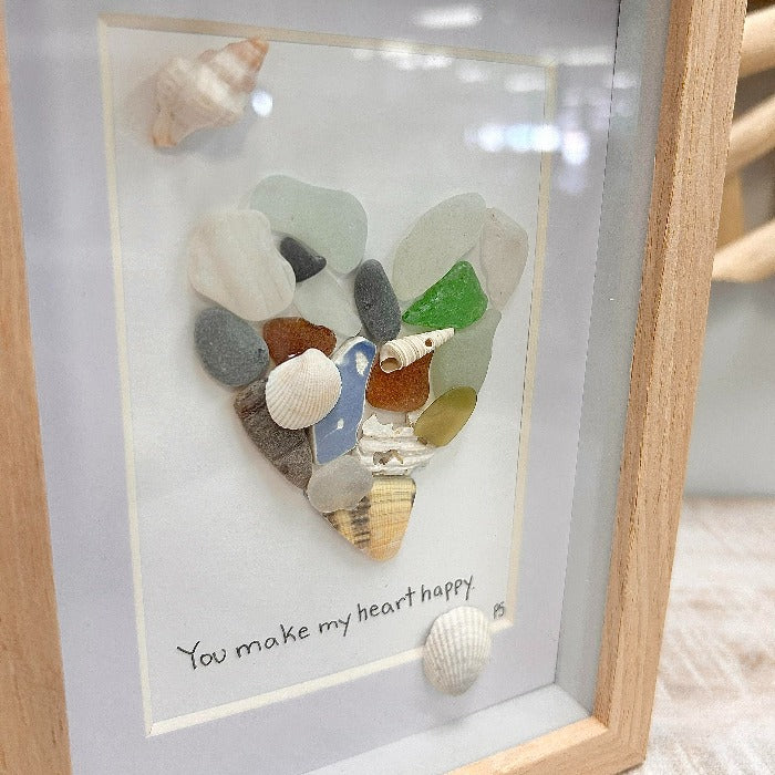 Assorted Heart Seashell, Sea Glass, & Pebble Art - Sunshine & Sweet Pea's Coastal Decor
