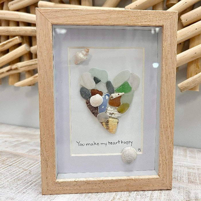 Assorted Heart Seashell, Sea Glass, & Pebble Art - Sunshine & Sweet Pea's Coastal Decor