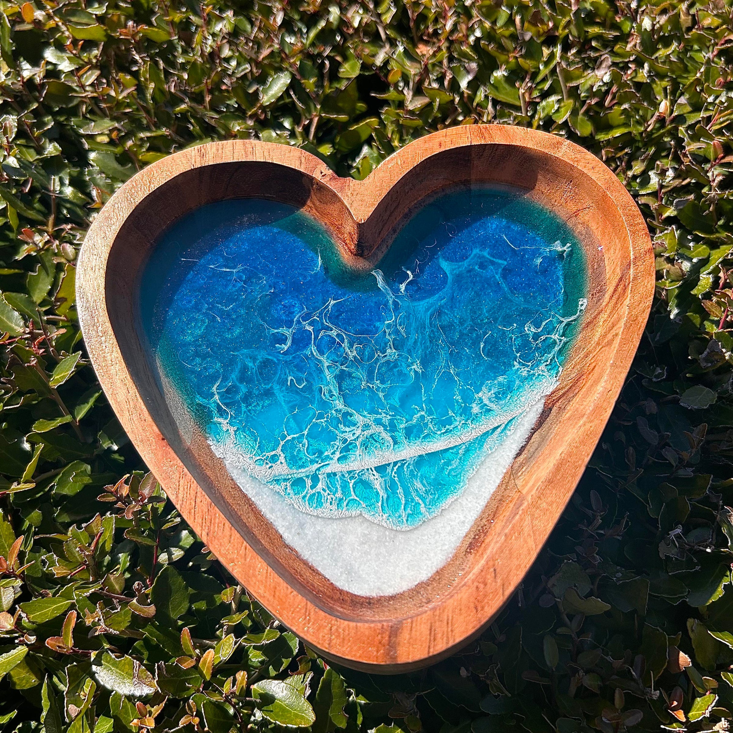 Wooden Heart Bowls w/Beach Inspired Resin
