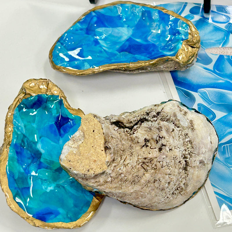 Oysters Inlayed w/ Sea Glass Prints and Resin